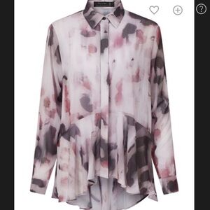 Pink Floral Fluted Hem Blouse